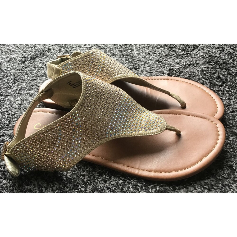 EUC Coconuts Gold/Multicolor Embellished Rhinestone Janey Thong Sandals Sz 9